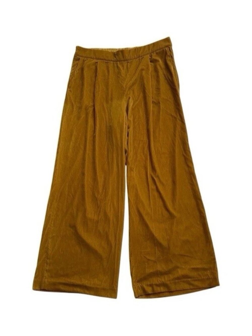 Gap Velvet Wide Leg Pants Womens Large Mustard Pull On Elastic Waist Pockets NWT